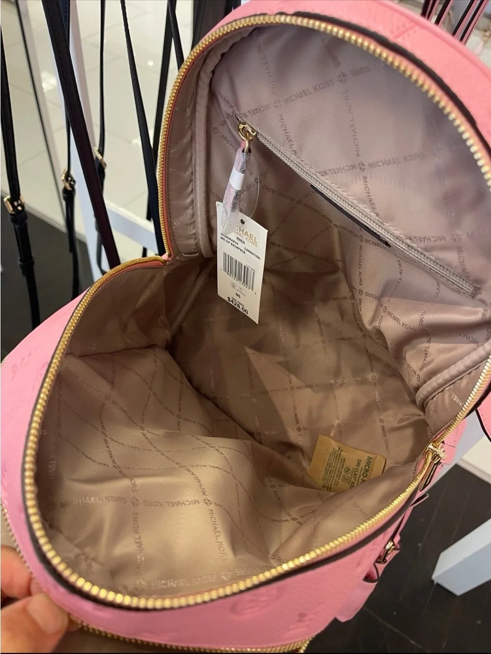 Michael Kors Rhea Medium Zip MK Logo Debossed Backpack Carnation NWT